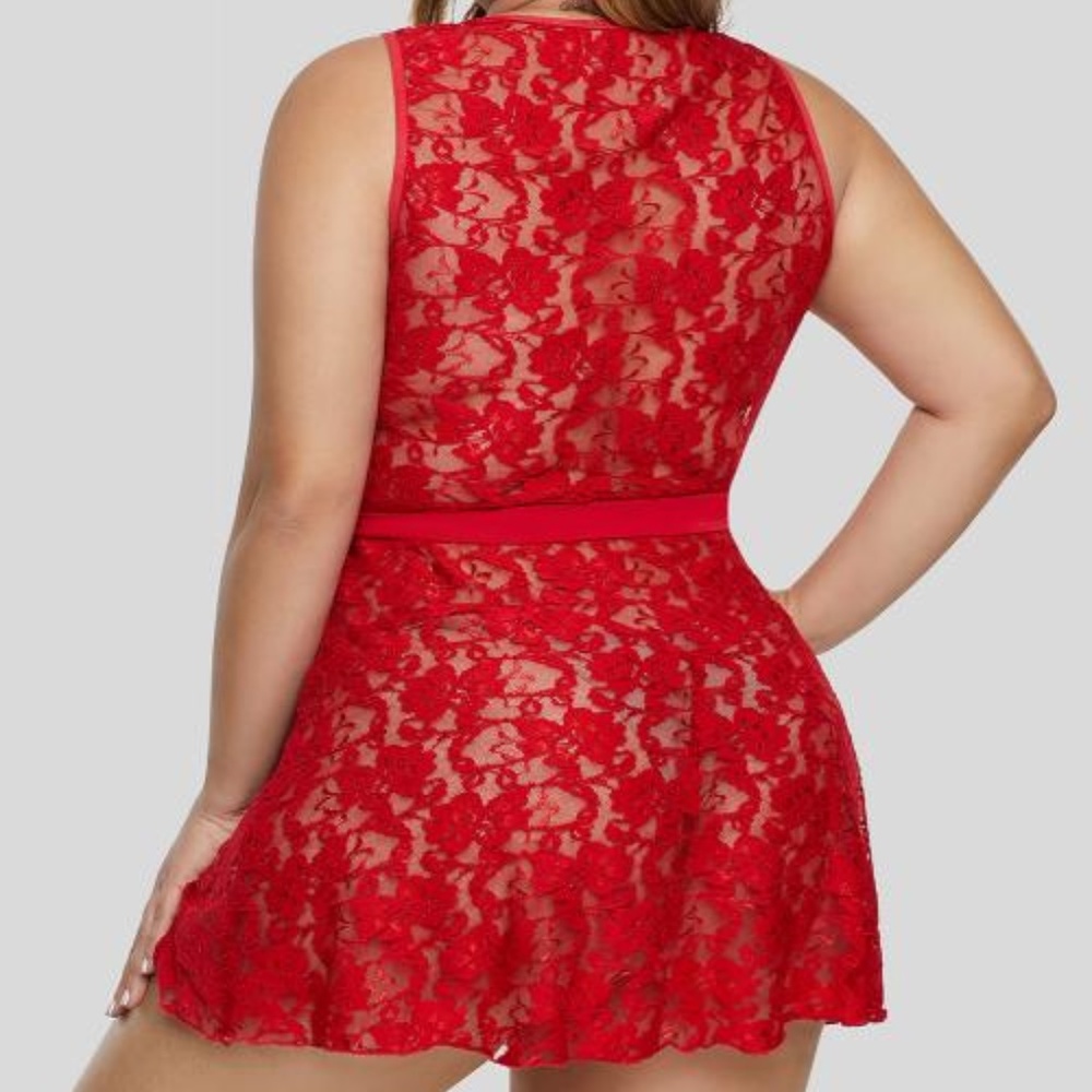 Queen Size Sexy Floral Lace Chemise Set - Picture 3 of 7